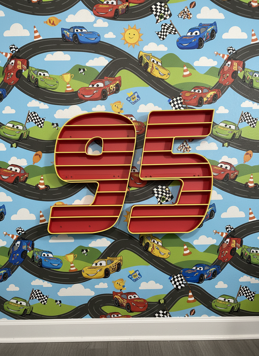 Lightning McQueen '95' Wall Shelf for Regular Cars | Kids Room Organizer