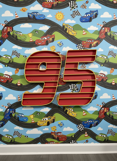 Lightning McQueen '95' Wall Shelf for Regular Cars | Kids Room Organizer