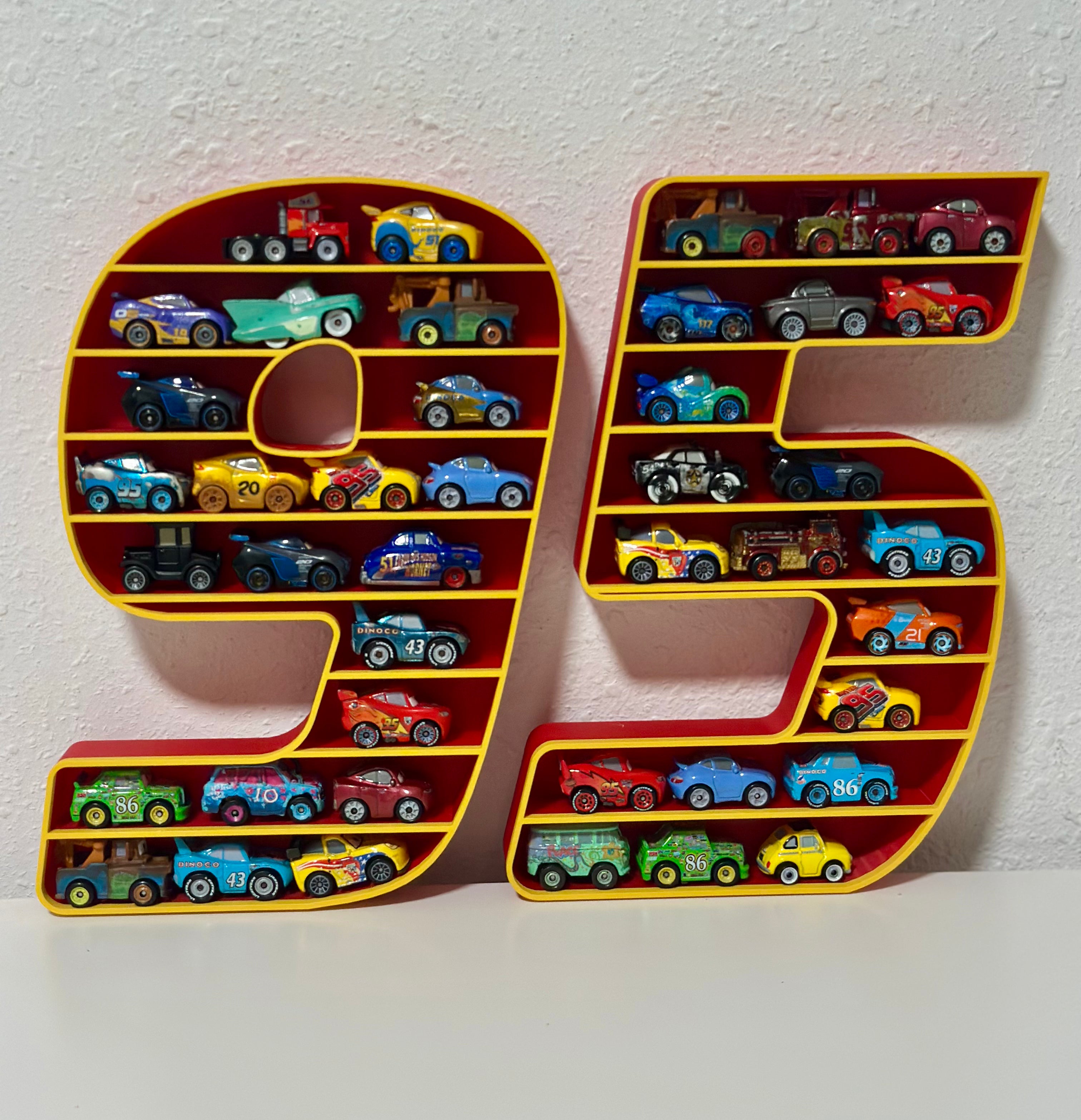 Lightning McQueen '95' Wall Shelf for Mini Cars | Kids Room Organizer