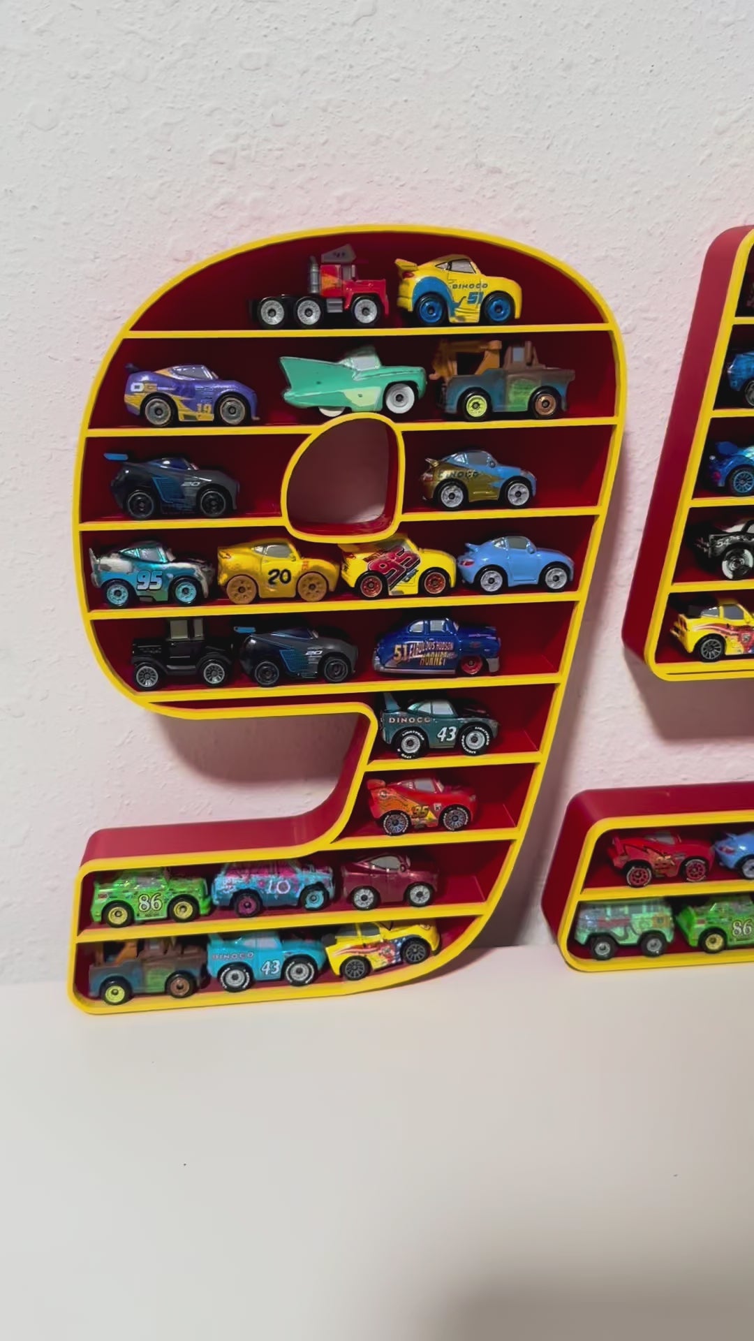 Lightning McQueen '95' Wall Shelf for Mini Cars | Kids Room Organizer